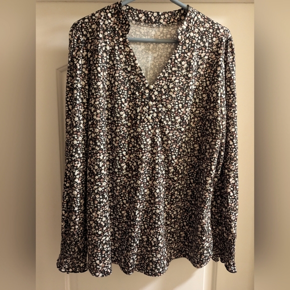 Rapbin Womens V Neck Puff Long Sleeve Button Down Tunic. XXL, black/floral - Picture 1 of 4